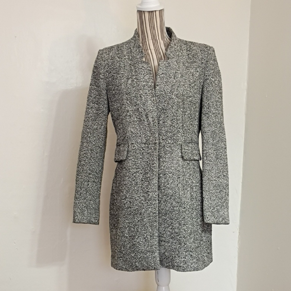 Zara Herringbone One Button Long Fitted Coat Size M